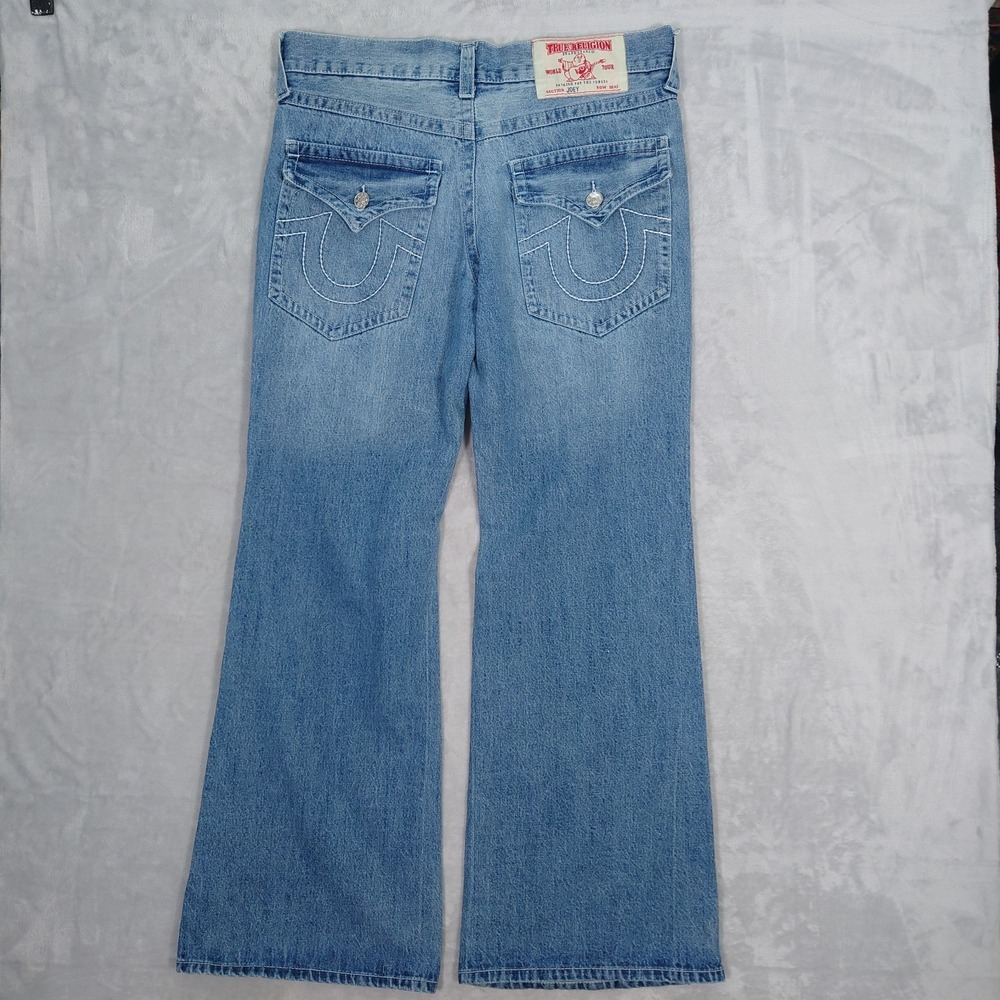 VTG True Religion Joey Jeans Men 38x33 Light Blue Wide Leg Bootcut USA Made